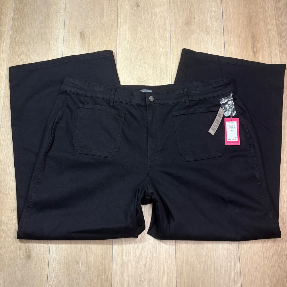 Vince Camuto Wonderwall Wide Leg Flare Pants Rich Black Denim 24W NWT 92525330